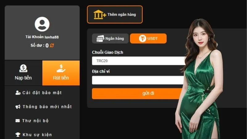 Hướng dẫn rút tiền 88VN bằng ví điện tử USDT