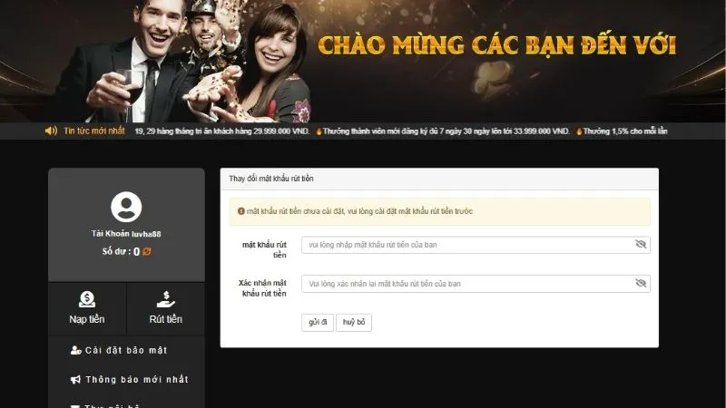 Tạo mật khẩu để thực hiện rút tiền 88VN